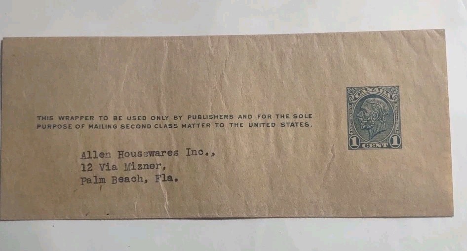 1930's Canada Stationery Wrapper Cover Used