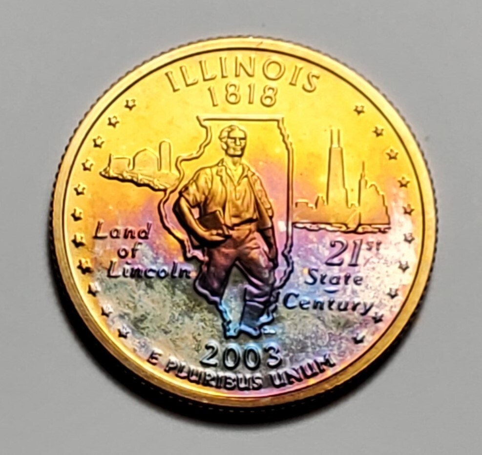 TONED 2003 S ILLINOIS STATE QUARTER CLAD PROOF UNC #C3113