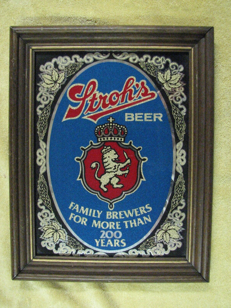 Vintage Stroh's Reverse on Glass Mirror Great Condition