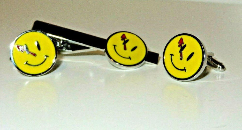 DC Comics Watchmen Symbol Silvertone/Enamel TIE CLIP & CUFFLINK Set