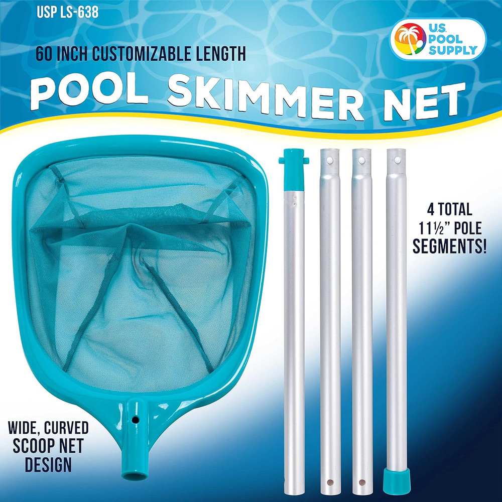 Swimming Pool 5 Foot Leaf Skimmer Net with 4 Aluminum Pole Sections - 6" Deep...