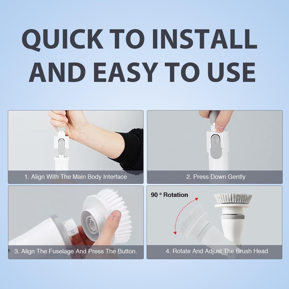 Electric Spin Scrubber - Cordless Cleaning Head with 6 Replaceable Brushes - ...