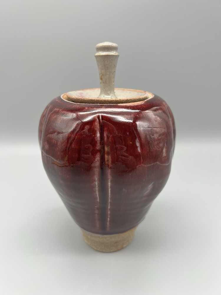 Studio Art Pottery Ginger Pot With Lid Stoneware Handmade Glazed Reddish Signed