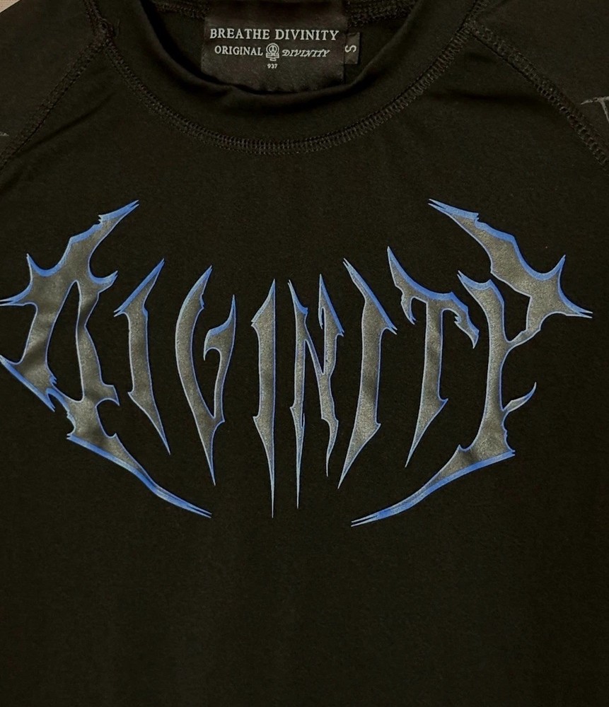 Breathe Divinity Compression Shirt Black Spellout Graphic Cyber Goth S