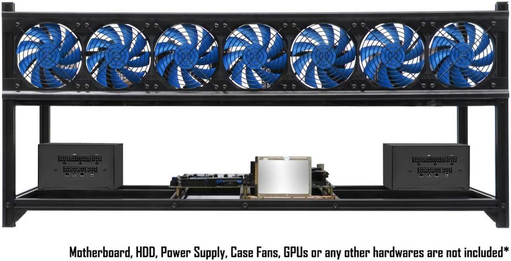 8 GPU Open Air Mining Rig Frame Aluminum Case Stackable 7 Fan Slot PC Test Bench