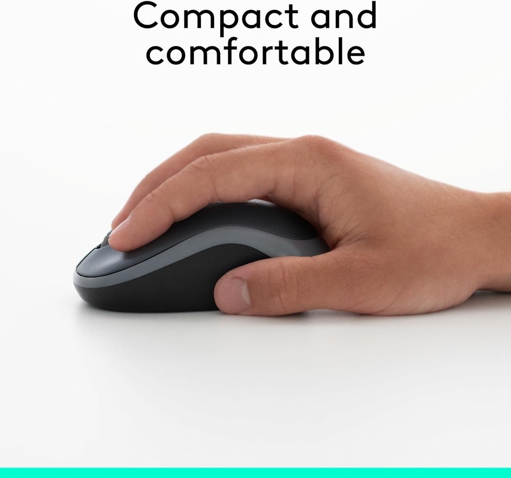 M185 Wireless Mouse - Ambidextrous Design, 1000 DPI Optical Tracking, Swift Grey