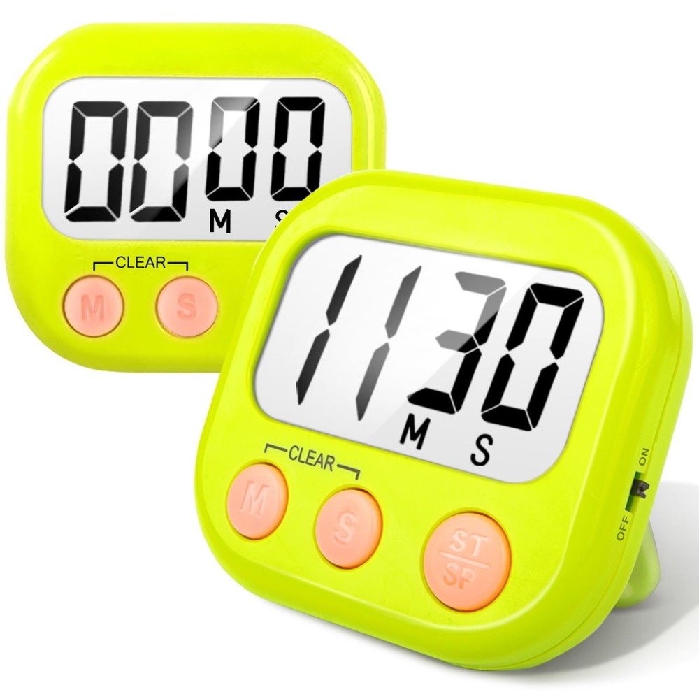 2-Pack Digital Kitchen Timers –Magnetic Back for Fridge, Green Cooking Timer Set