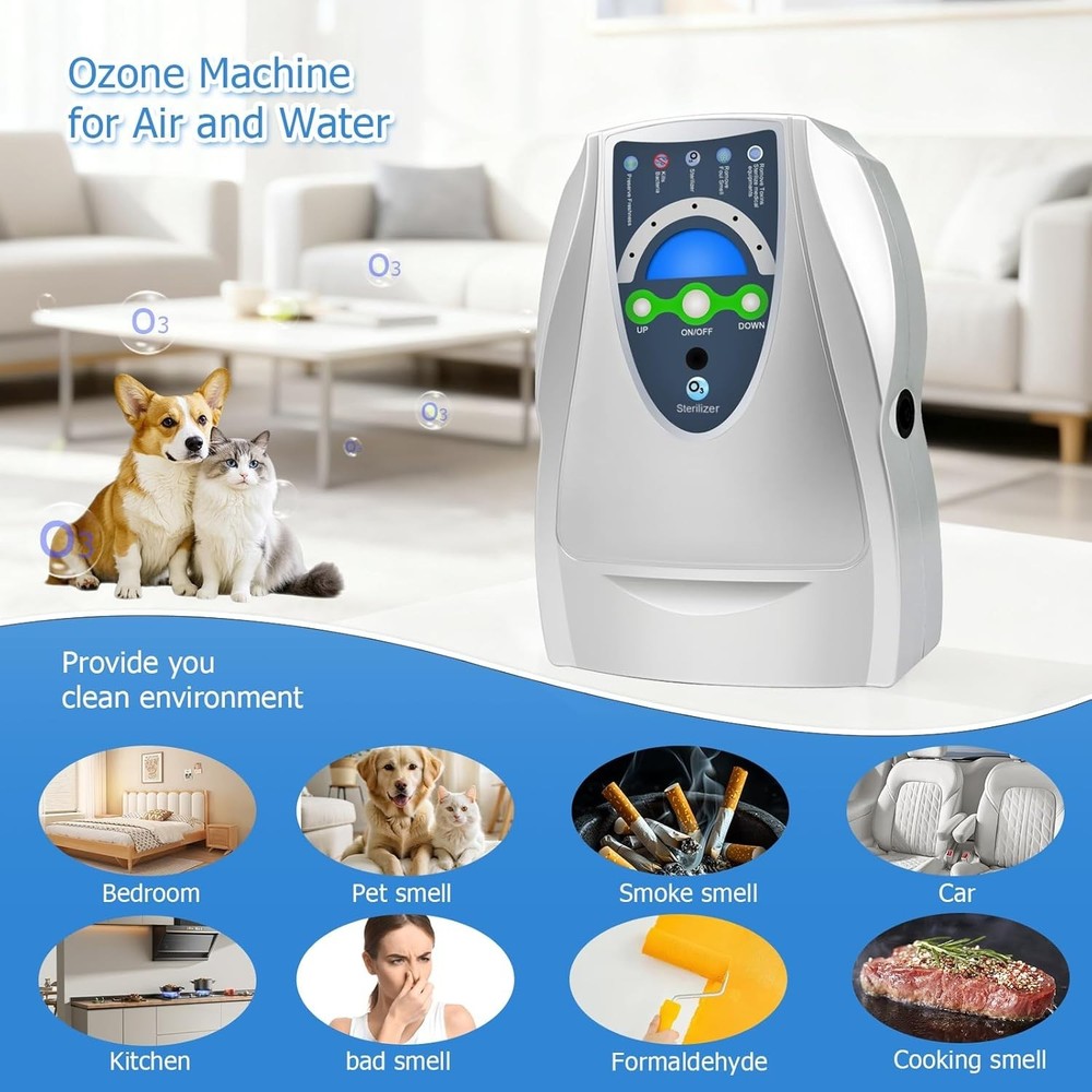 Portable Ozone Machine Generator, Water & Air Purifier with Timer