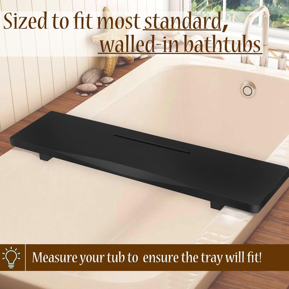 Stylish Black Bamboo Bathtub Tray Caddy with Adjustable Legs, Minimalistic De...