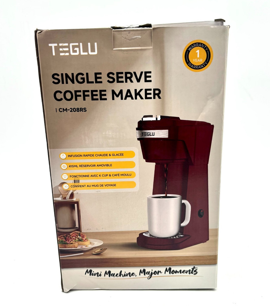 TEGLU Single Serve Coffee Maker: 415 ML Water Tank Capacity - Red