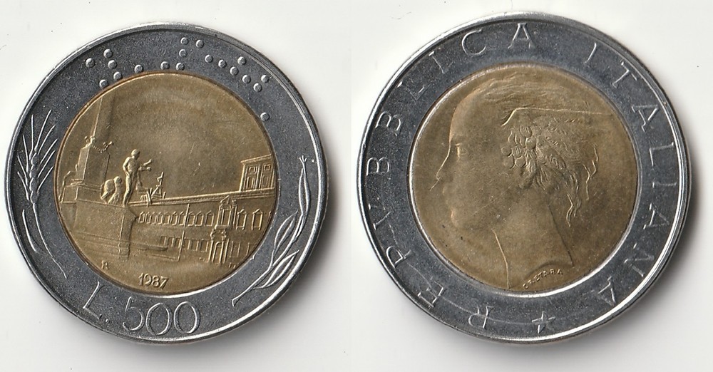 1987 Italy 500 lire coin #2