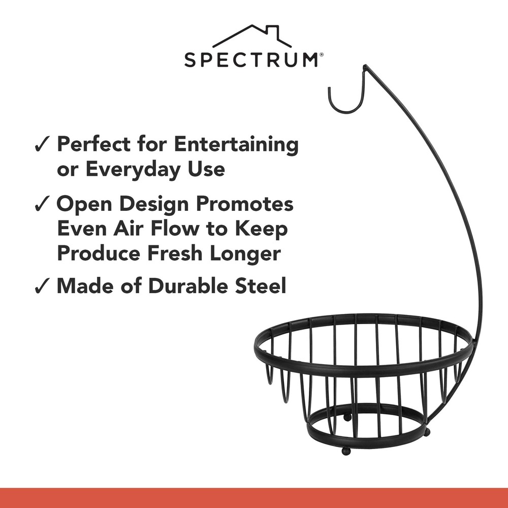 Spectrum Ashley Small Fruit Basket with Banana Hanger for Kitchen Counter, Bl...