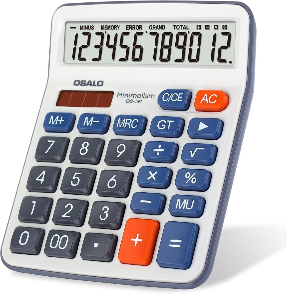 Desktop Calculator XL 5" LCD Display 12-Digit Big Button Accounting Calculator