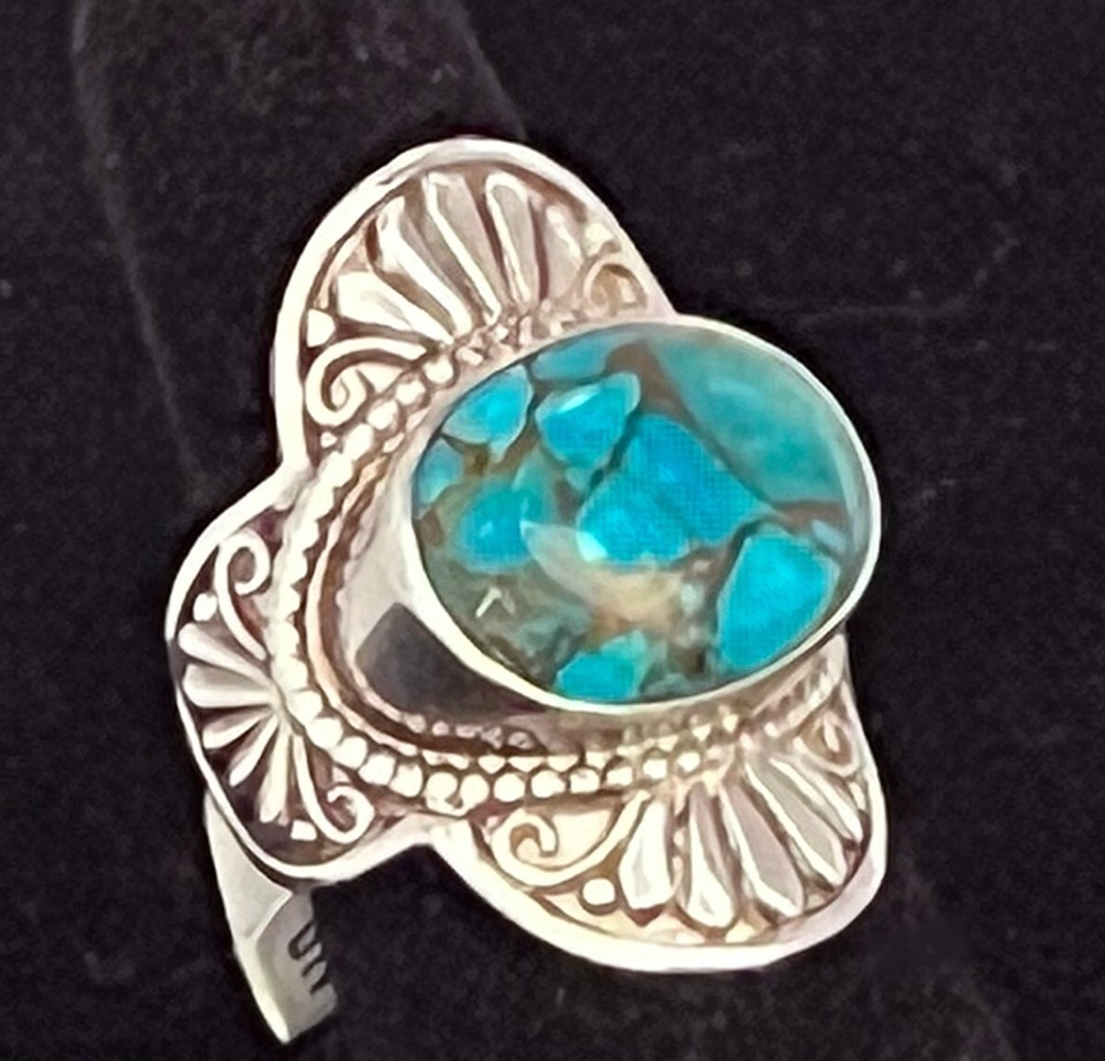 Himalayan Ring Gems Metal Matrix Turquoise Nepal Sterling Silver Hand Made Ring