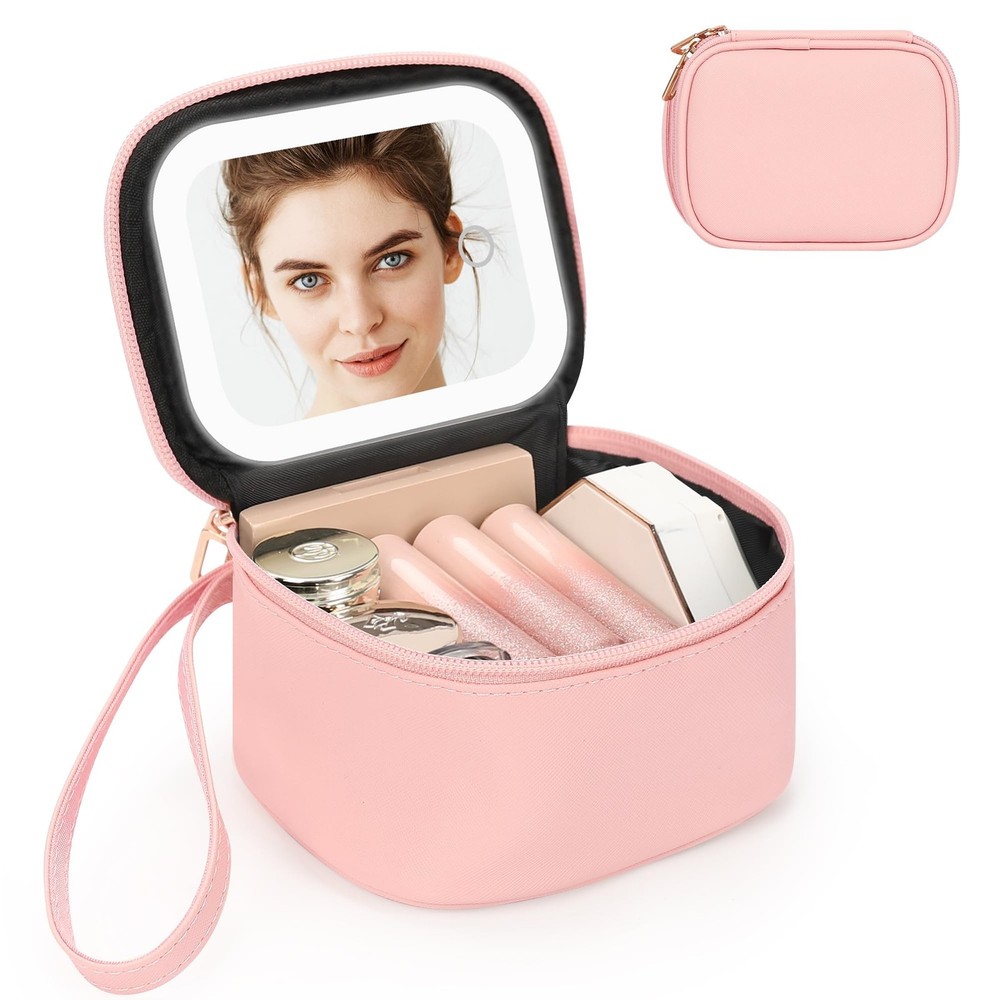 Relavel Mini Makeup Bag with Led Mirror, Small Cosmetic Bag with 3 Light Mode...