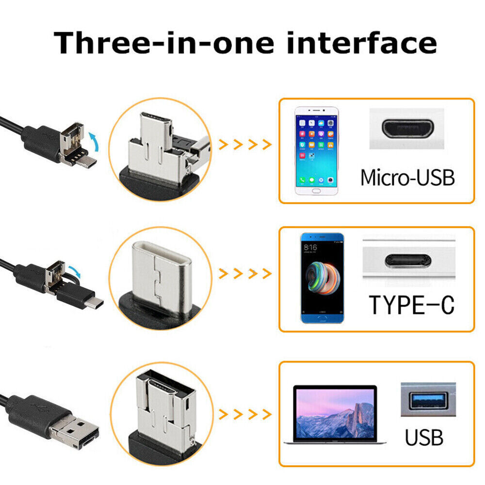 6LED HD Snake Endoscope Borescope Inspection Camera for USB Type C Android PC