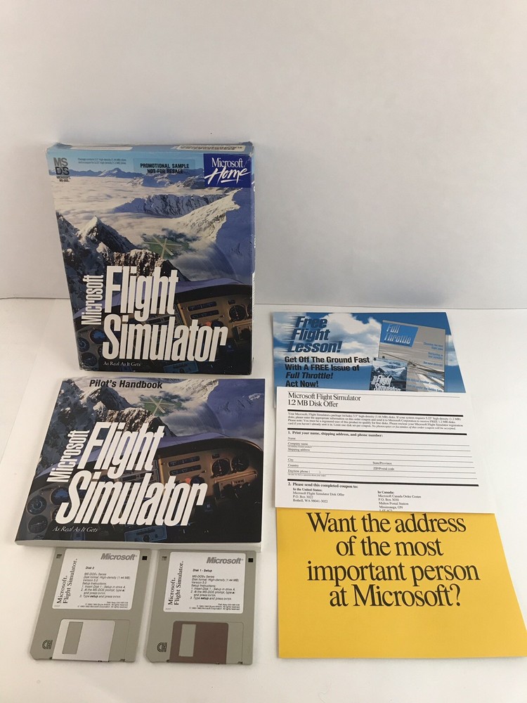 Vintage 1993 Microsoft Flight Simulator Version 5.0 in Box 3.5" HD Disks MS DOS