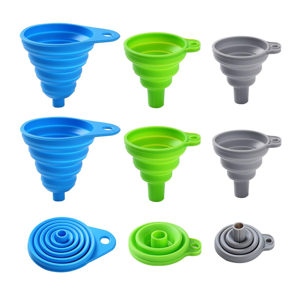 6 Pack Silicone Collapsible Funnels for Kitchen Use Filling Bottles, 3 Small and