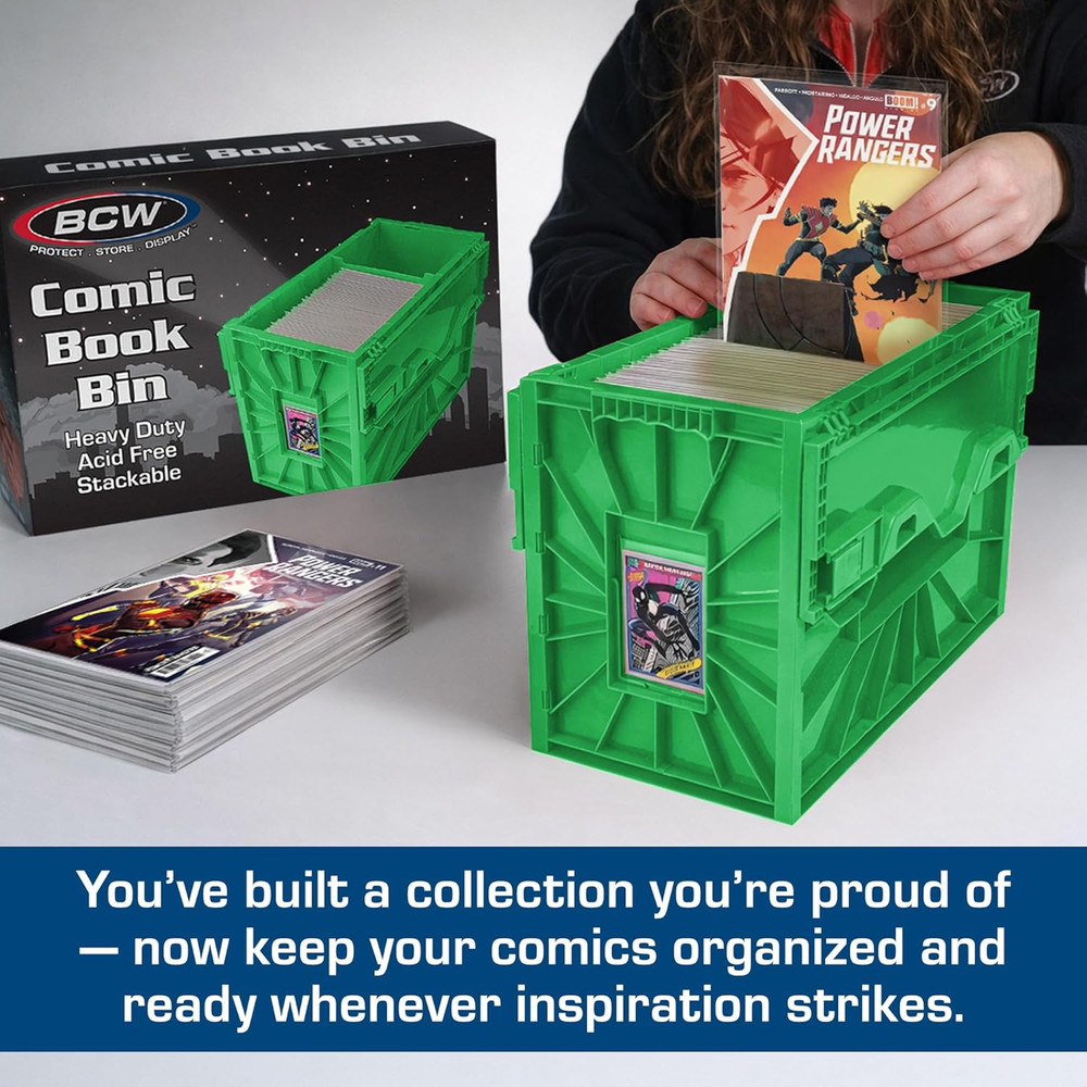 Comic Book Bin - Holds 150 Comics, Stackable, Acid-Free, Green, 2 Pack
