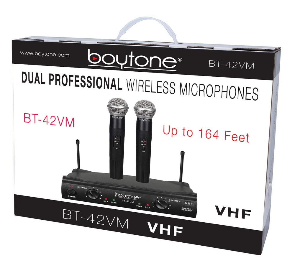 Boytone BT-42M, VHF Wireless Dual HandHeld Microphone System / caring Case