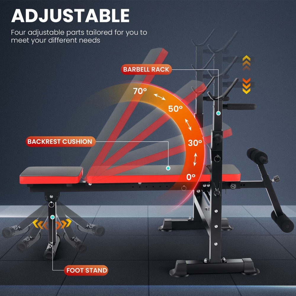 600lbs 6 in 1 Olympic Weight Bench Multi-Function Leg Developer Preacher Curl US