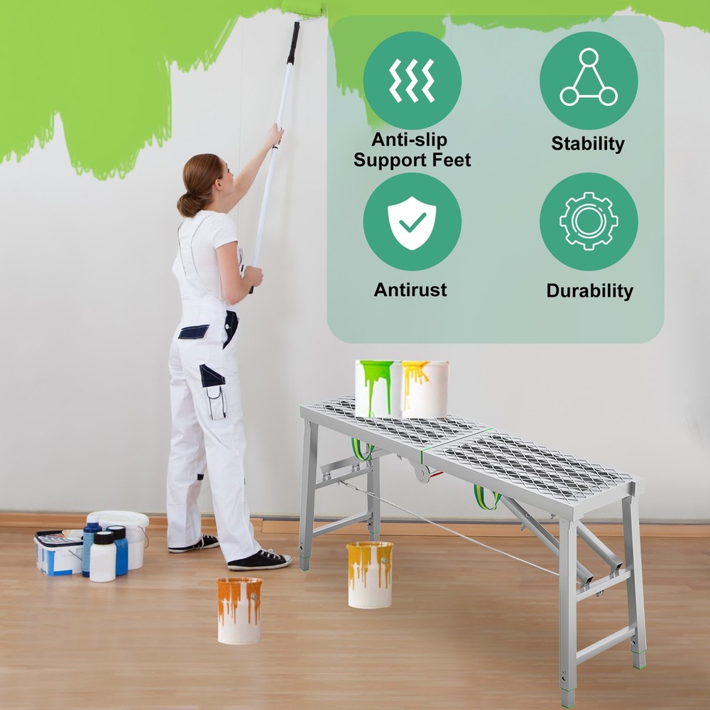 Folding Work Platform for Adults, Steel Foldable Step Stool Adjustable Height