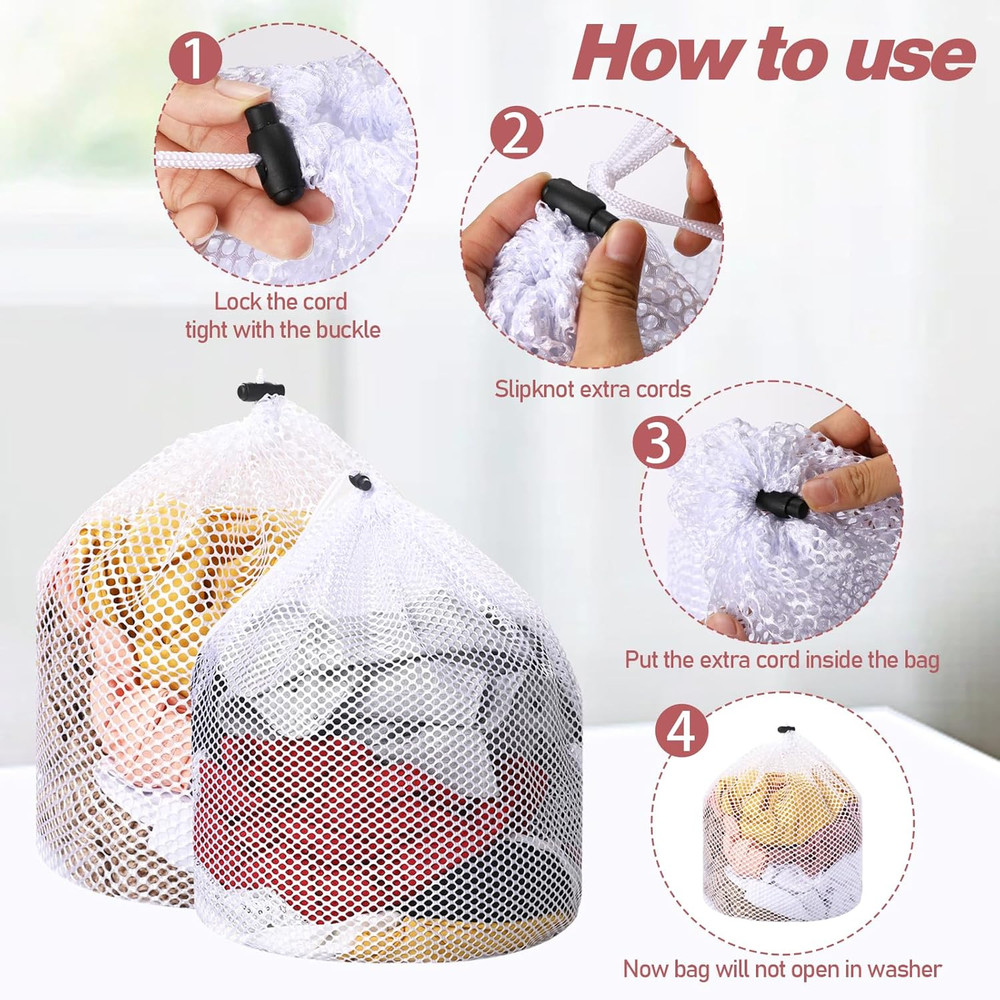 2Pcs Mesh Laundry Bags for Socks, Machine Washable Drawstring Design Mesh Laund
