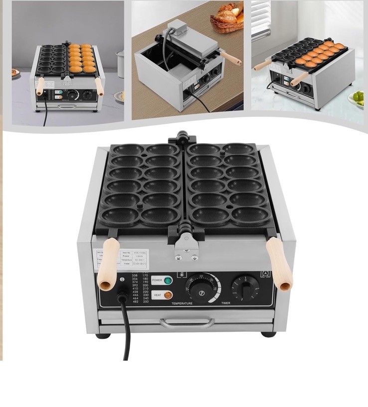 Commercial Bubble Waffle Maker Egg Pancake Baker Machine 1800W Non-Stick