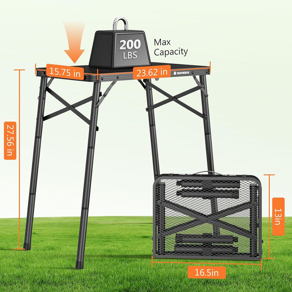 Folding Grill Table for Outside, 3 Height Adjustable Small Camping Table with Me