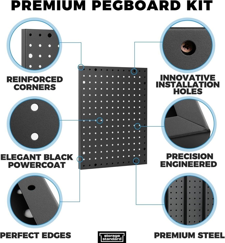Heavy Duty 4-Panel Pegboard Wall Organizer With 32 Peg Hooks Panels Garage Tool