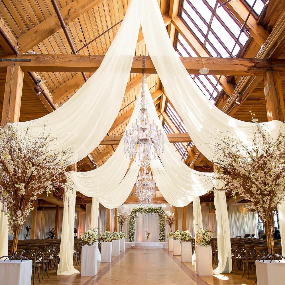 Ivory Ceiling Drapes 5Ft x 20Ft - Sheer Wedding Arch Fabric Decorations