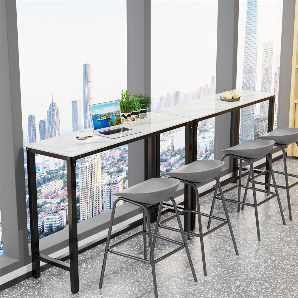 Extra Long Kitchen High Bar Table Narrow Rectangular Coffee Pub Table Marble Top