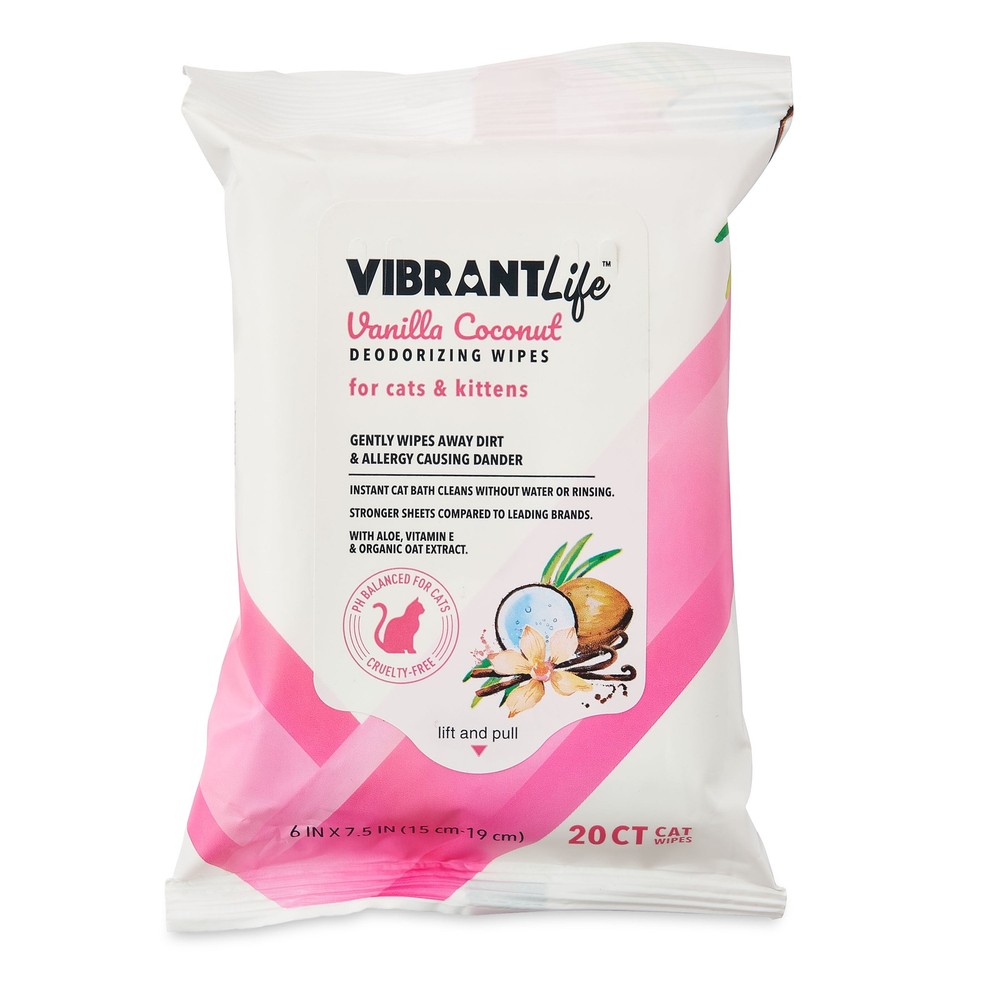 (3 pack) Vanilla Coconut Deodorizing Wipes for Cats & Kittens, 20 Count