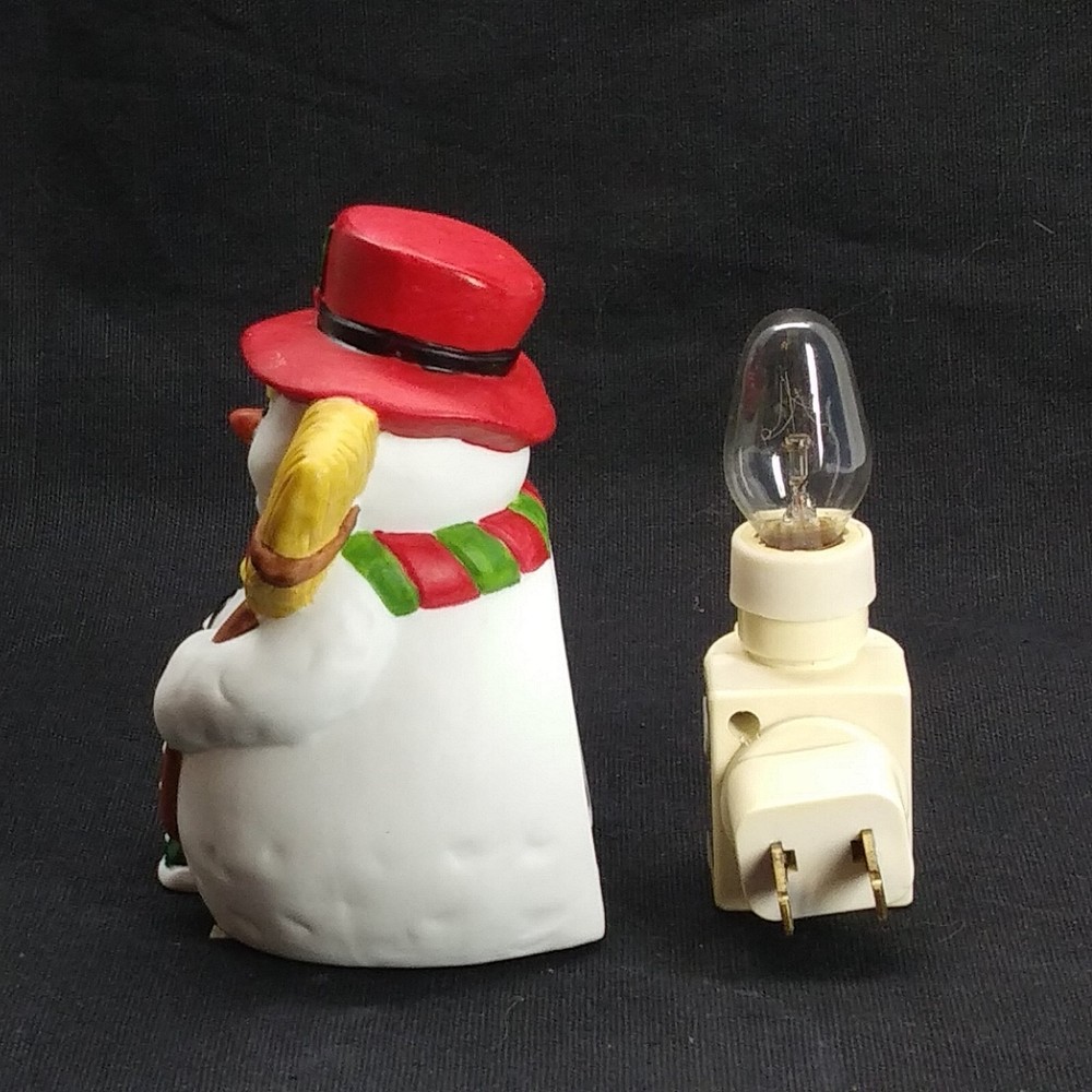 Vintage Ceramic Snowman in Red Hat Night Light with Switch 5.75" Tall EUC