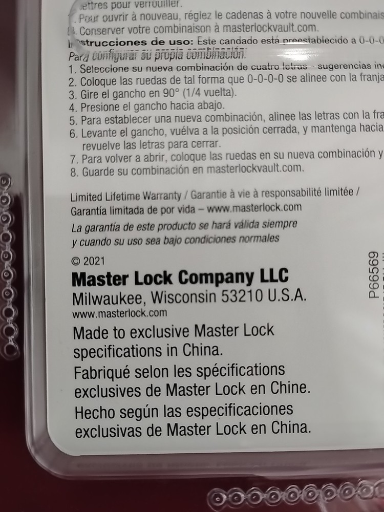 MASTER LOCK, Set Your Own Word Combination Padlock, 643D Set & Reset New Bundle