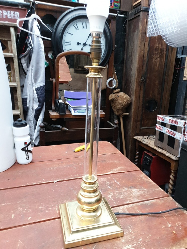 Single Column Table Lamp Brass And Glass Combination