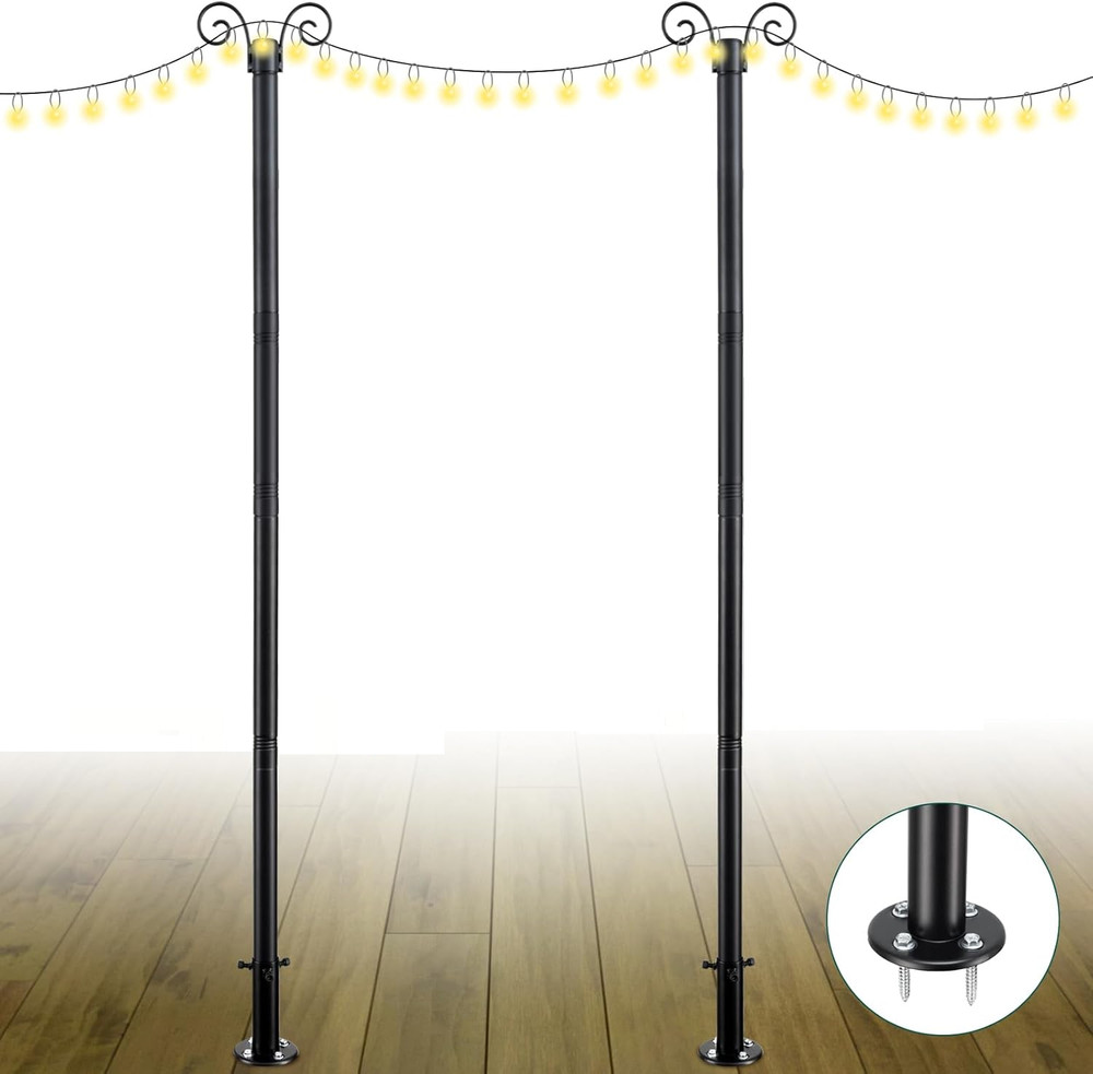 2 sets Deck Patio Light hanging Pole for Outside String Lights for Wedding Party