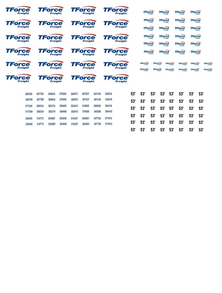 HO Scale Truck / Trailer Decals. " T Force Freight "