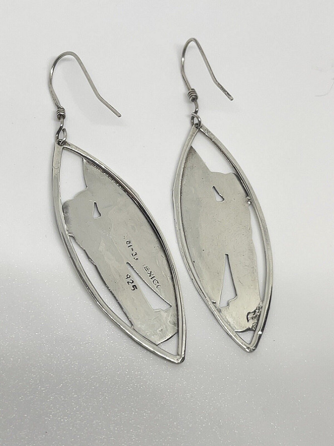 Taxco Mexico Sterling Silver Dangle Drop Pierced Earrings 3”