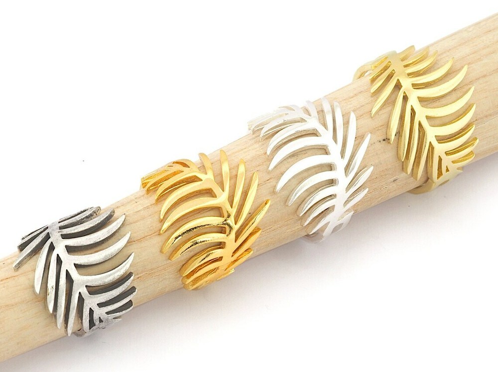 Palm Leaf Adjustable Ring Raw Brass,Antique silver,Shiny silver-gold 4716