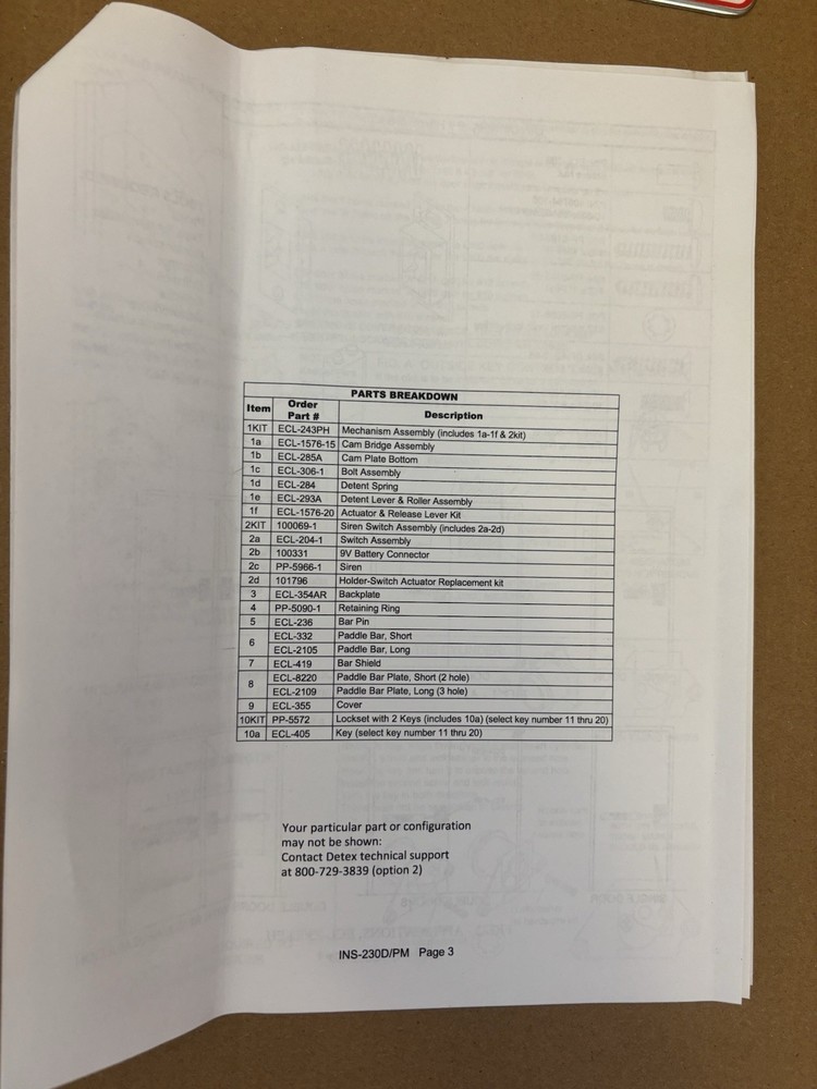 Detex Alarm Panic Exit Control Lock ECL-230D