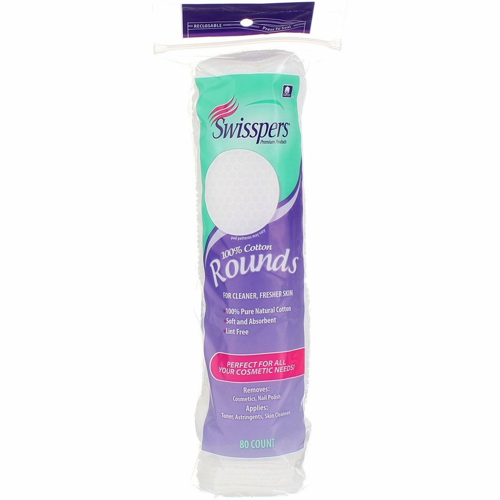 5 Pack Swisspers Regular Cotton Rounds, 80 Ct