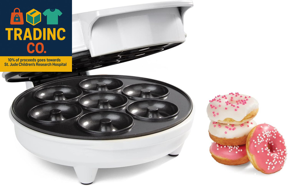 Mini Donut Maker- Electric Nonstick Surface Makes 7 Small Doughnuts- Decorate Fr