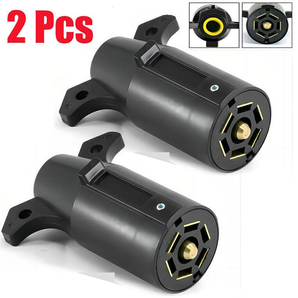 Pair 7 Way Round RV Style Trailer Light Plug Connector Replacement End Blade Euo