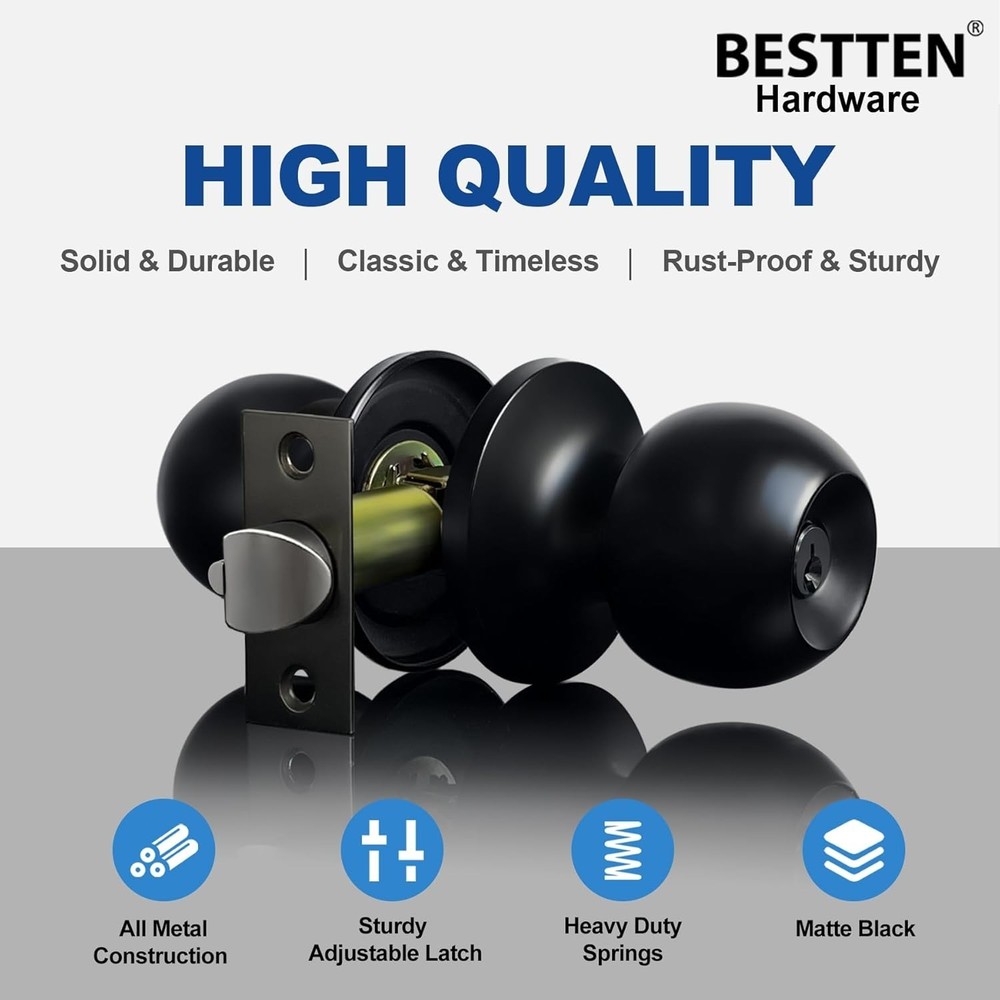 2 Pack Matte Black Keyed Entry Door Knobs – Elegant Security Solution