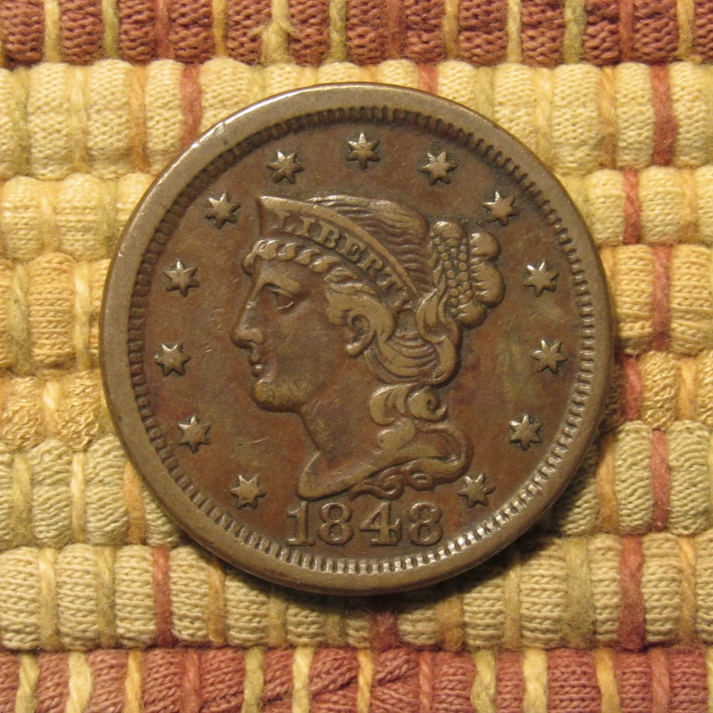 1848 BRAIDED HAIR LARGE CENT, XF ~ IMPRESSIVE & ATTRACTIVE ORIGINAL EXAMPLE!