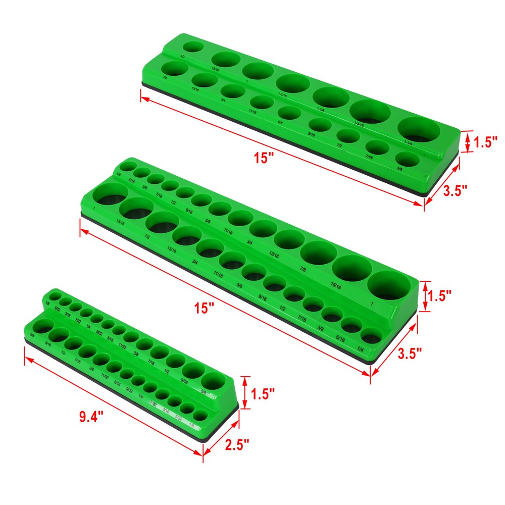 3 Piece SAE Magnetic Socket Organizers, Socket Organizers for Toolboxes