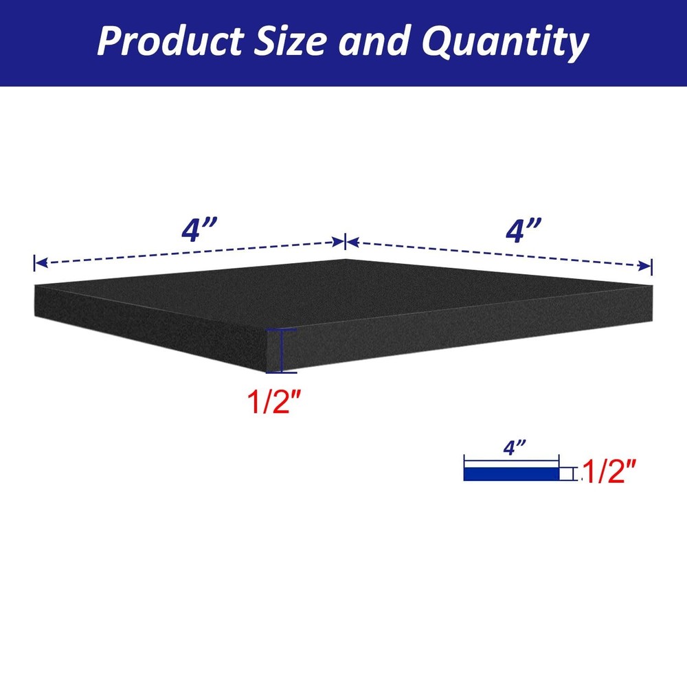 Foam Padding Sheets 4Pcs 1/2" Thick Self Stick Neoprene Insulation 4x4 Inch