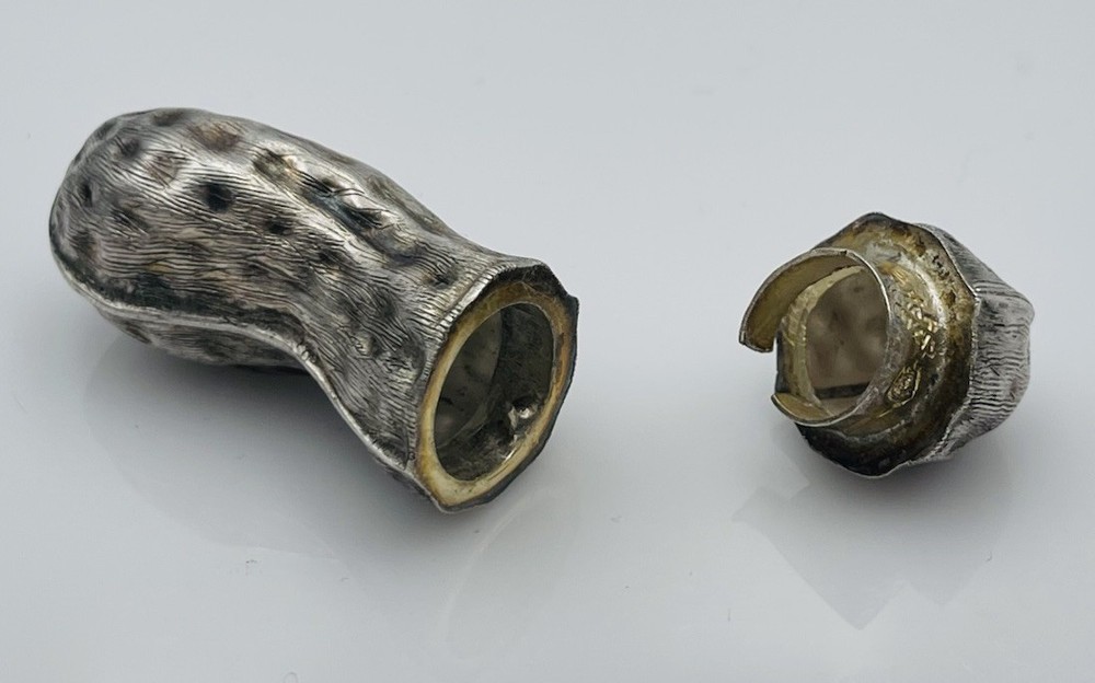 Vintage Mexican Sterling Silver Figural Peanut Pill Box