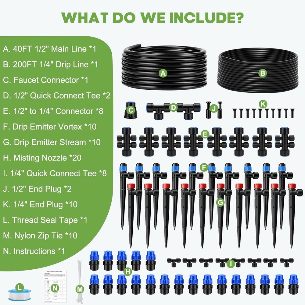 240FT Quick-Connect Drip Irrigation System, Automatic Garden Watering System Kit